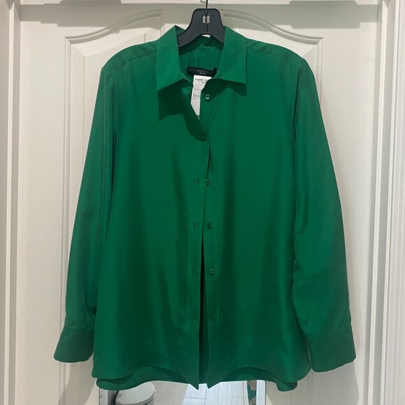 Max Mara - 100% Silk shirt, Emerald Green, Size 6 US - Picture 1 of 9